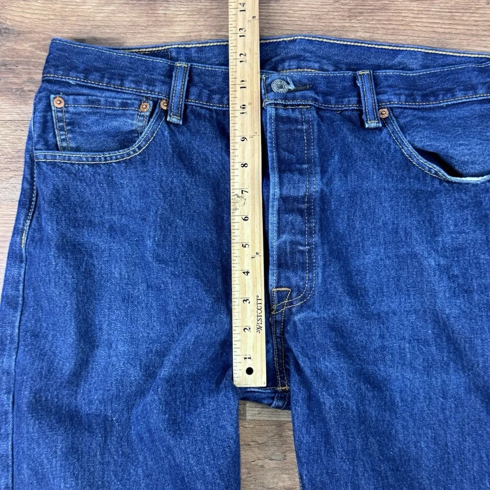Levis 501 Jeans 36x34 Stretch Dark  Wash Denim Button Fly Straight
